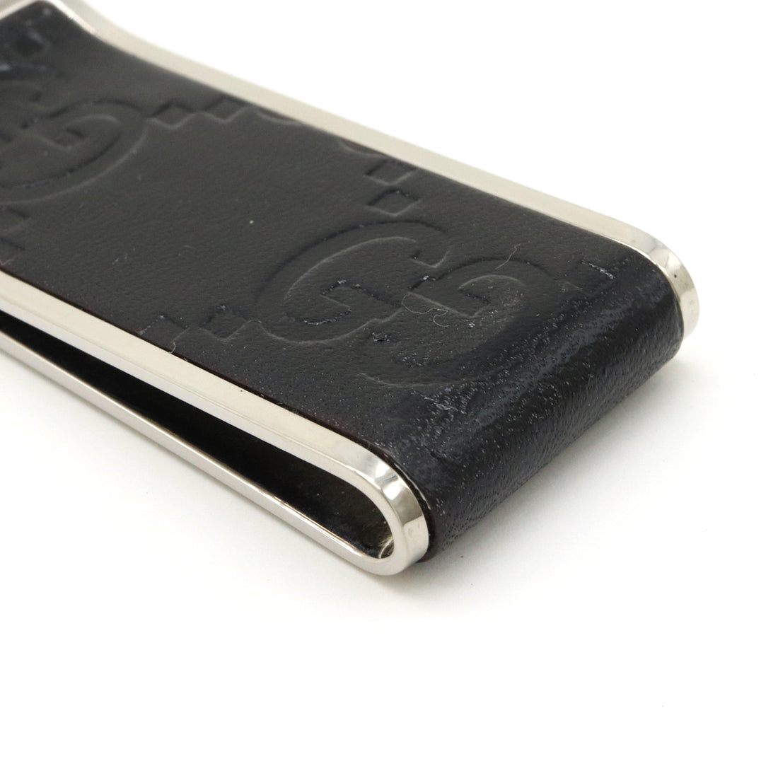 Gucci Leather Metal GG Logo Money Clip Black