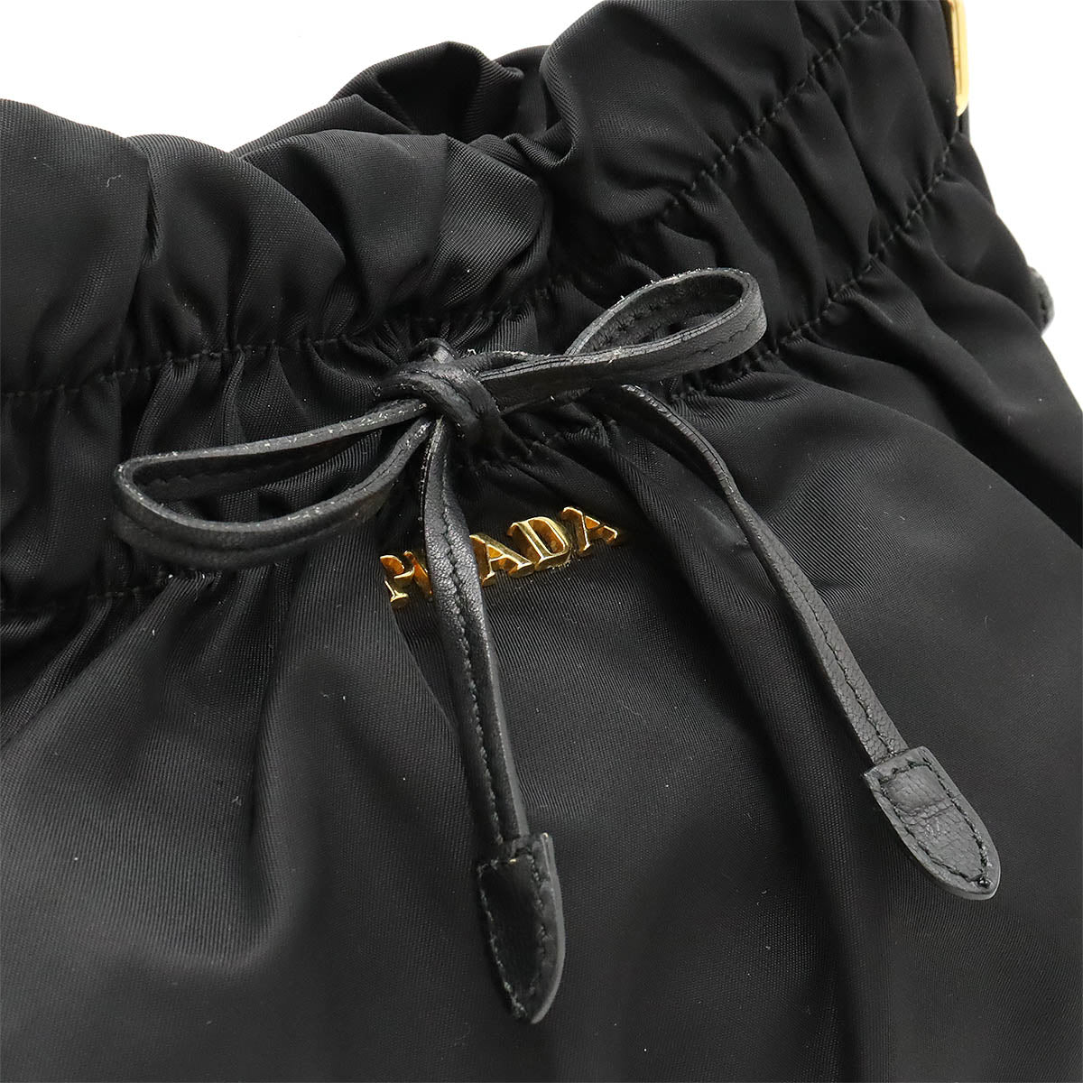 Prada Nylon Leather Gathered Ribbon Handbag BR4237