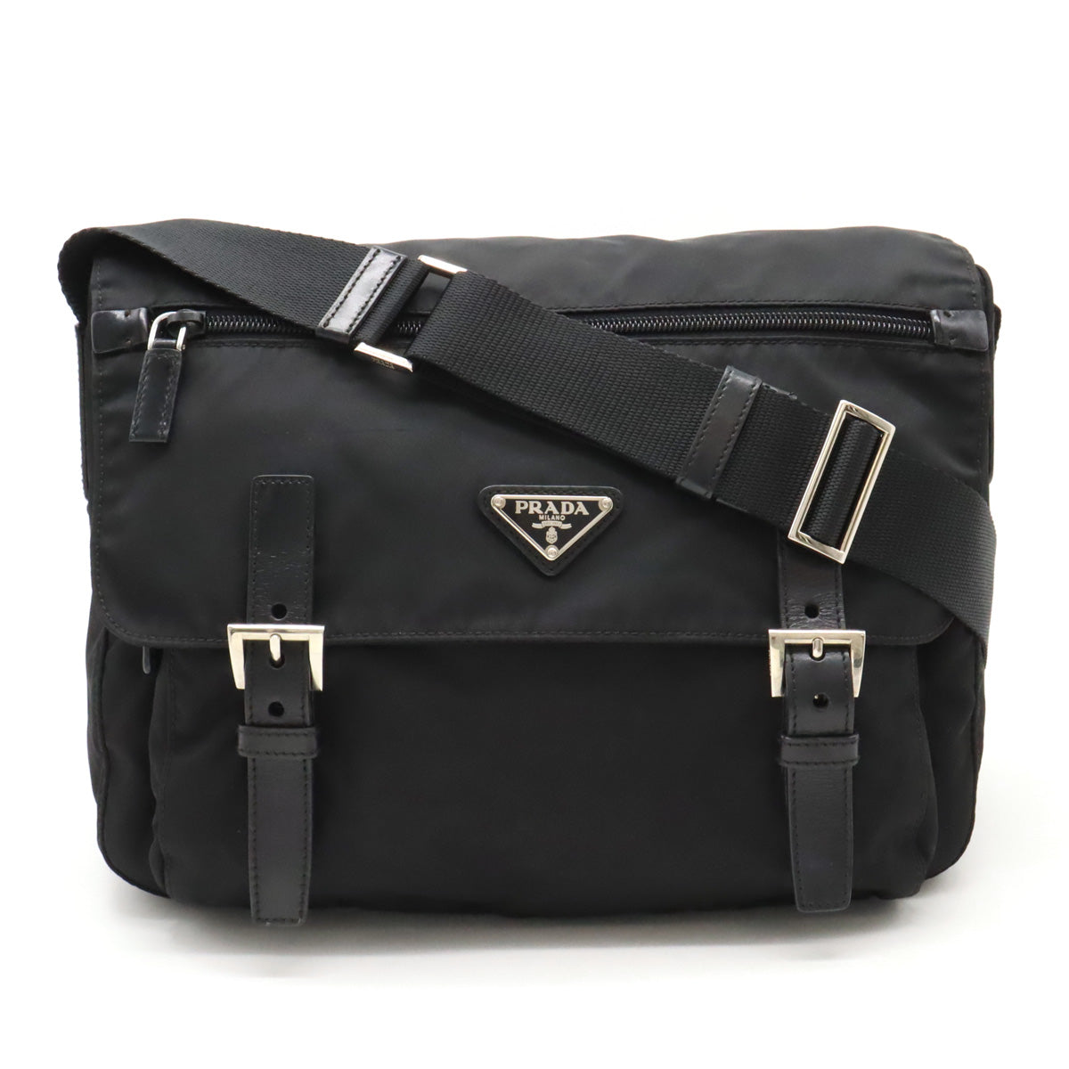 Prada Nylon Leather Shoulder Bag Black