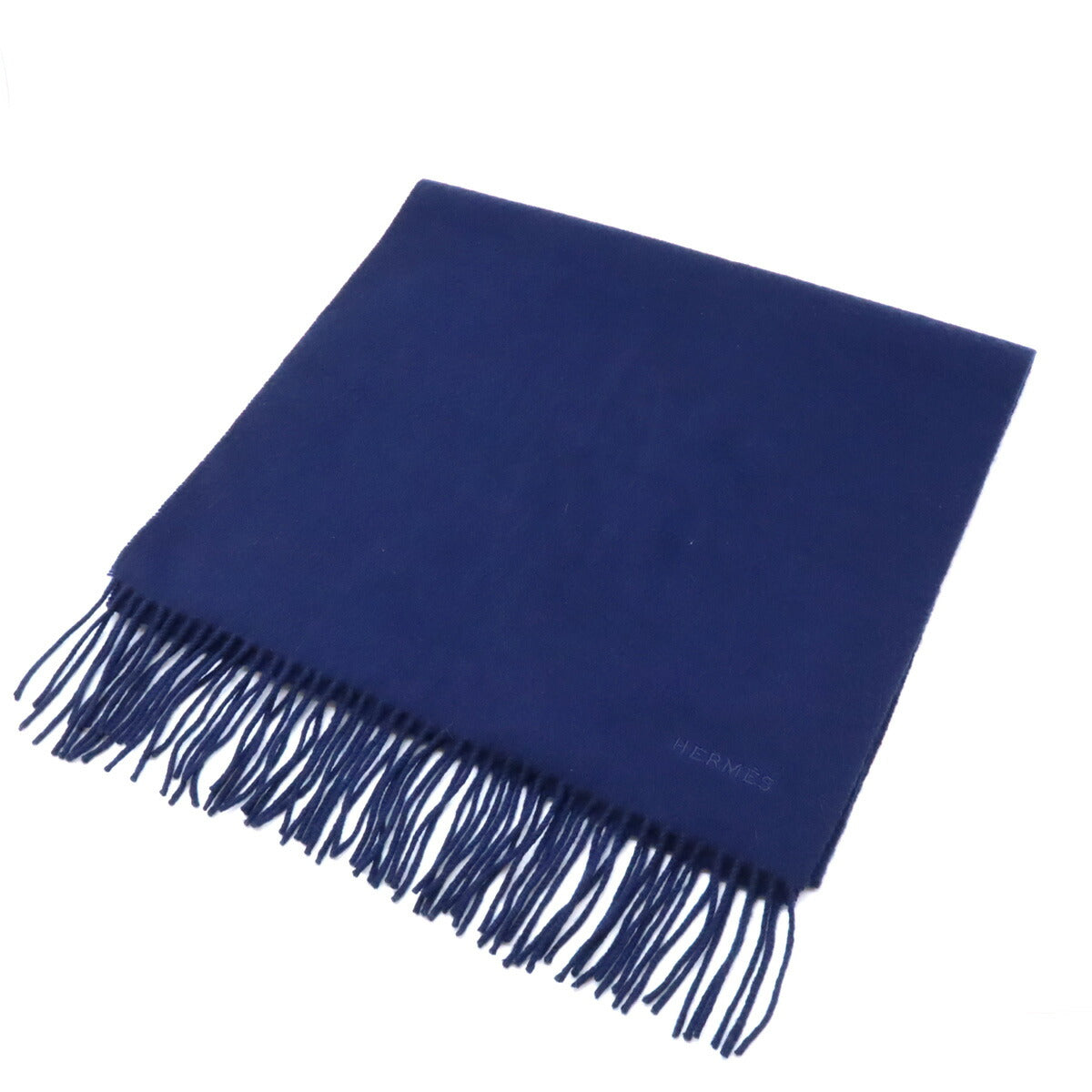 Hermes Cashmere Fringe Scarf Stole Navy