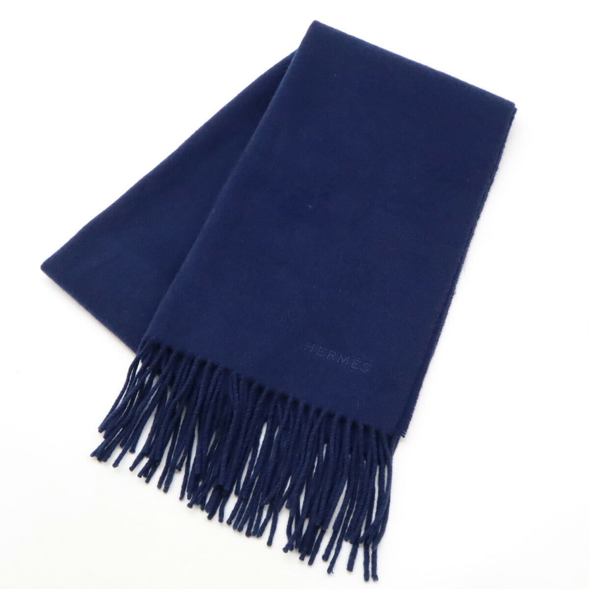 Hermes Cashmere Fringe Scarf Stole Navy