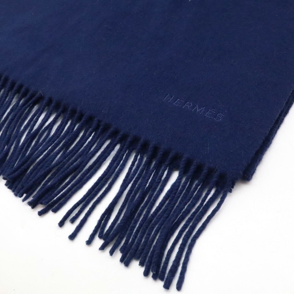 Hermes Cashmere Fringe Scarf Stole Navy