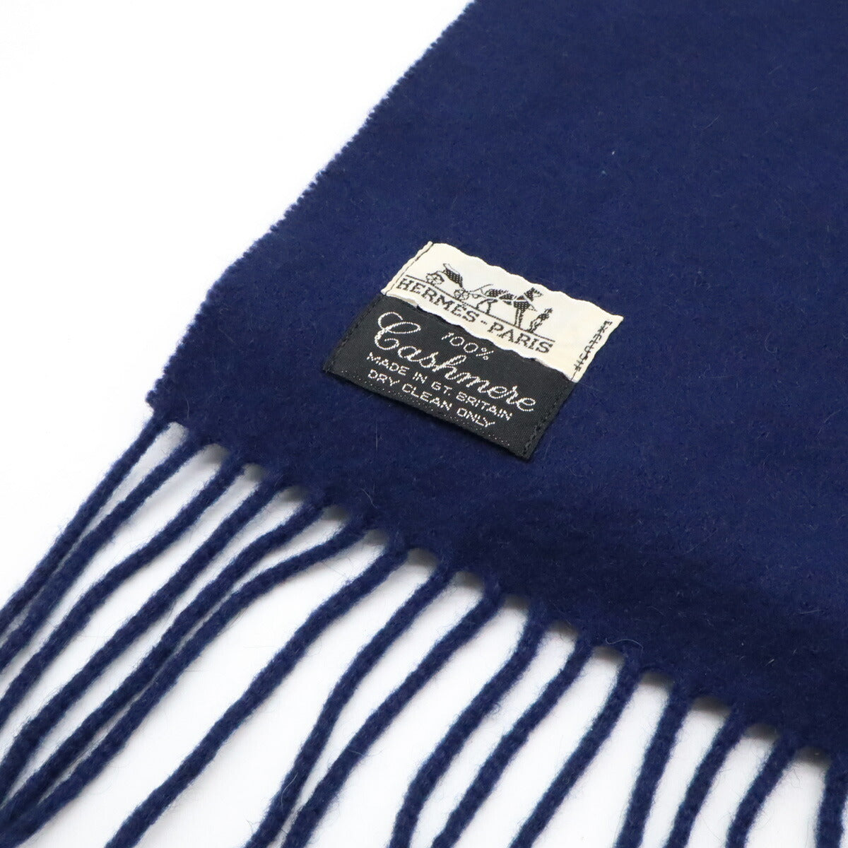 Hermes Cashmere Fringe Scarf Stole Navy