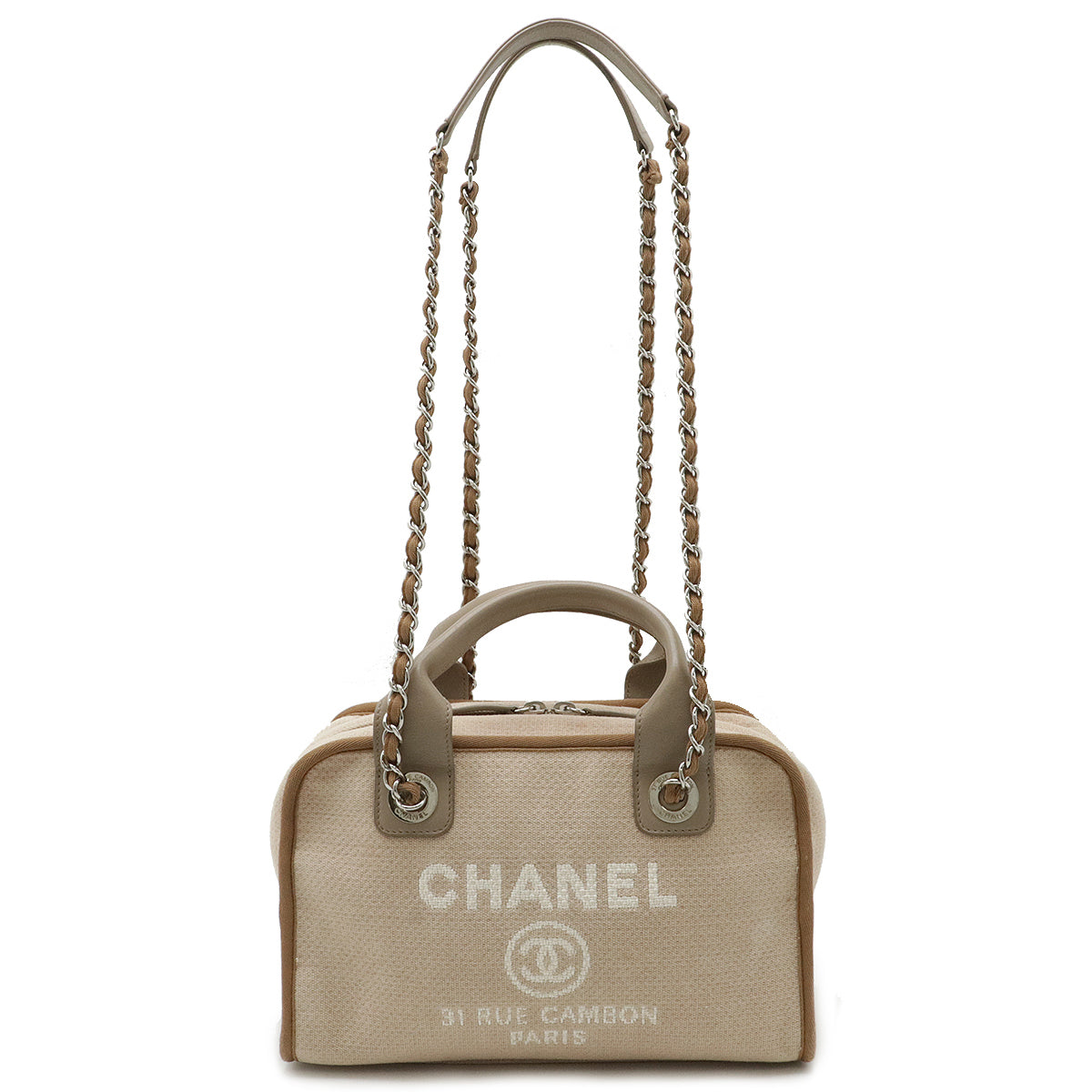 Chanel Deauville Line Logo Bowling Bag Canvas/Leather A92750