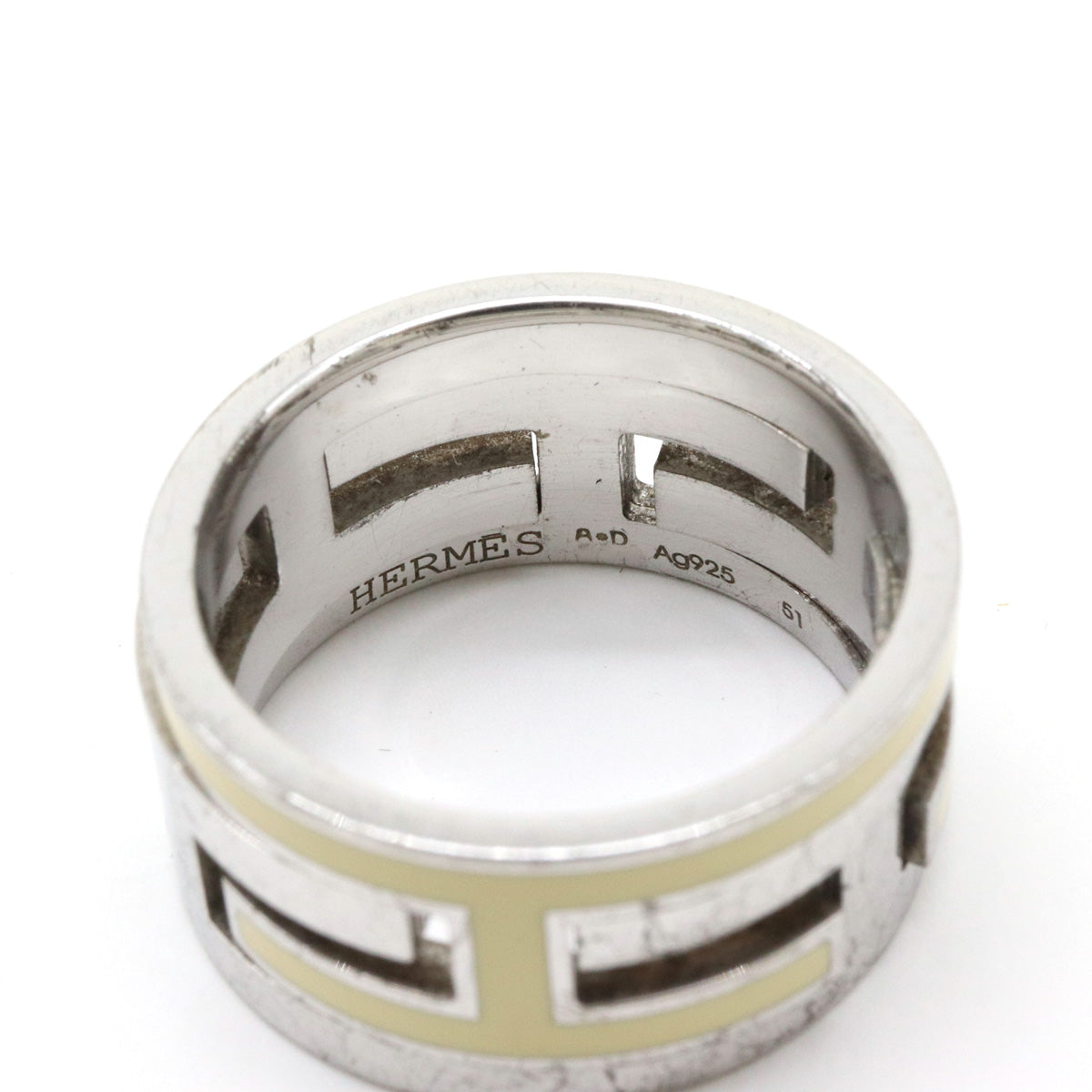 Hermes Move Ash Ring SV925 Silver Ivory 11.5 in Very Good Condition