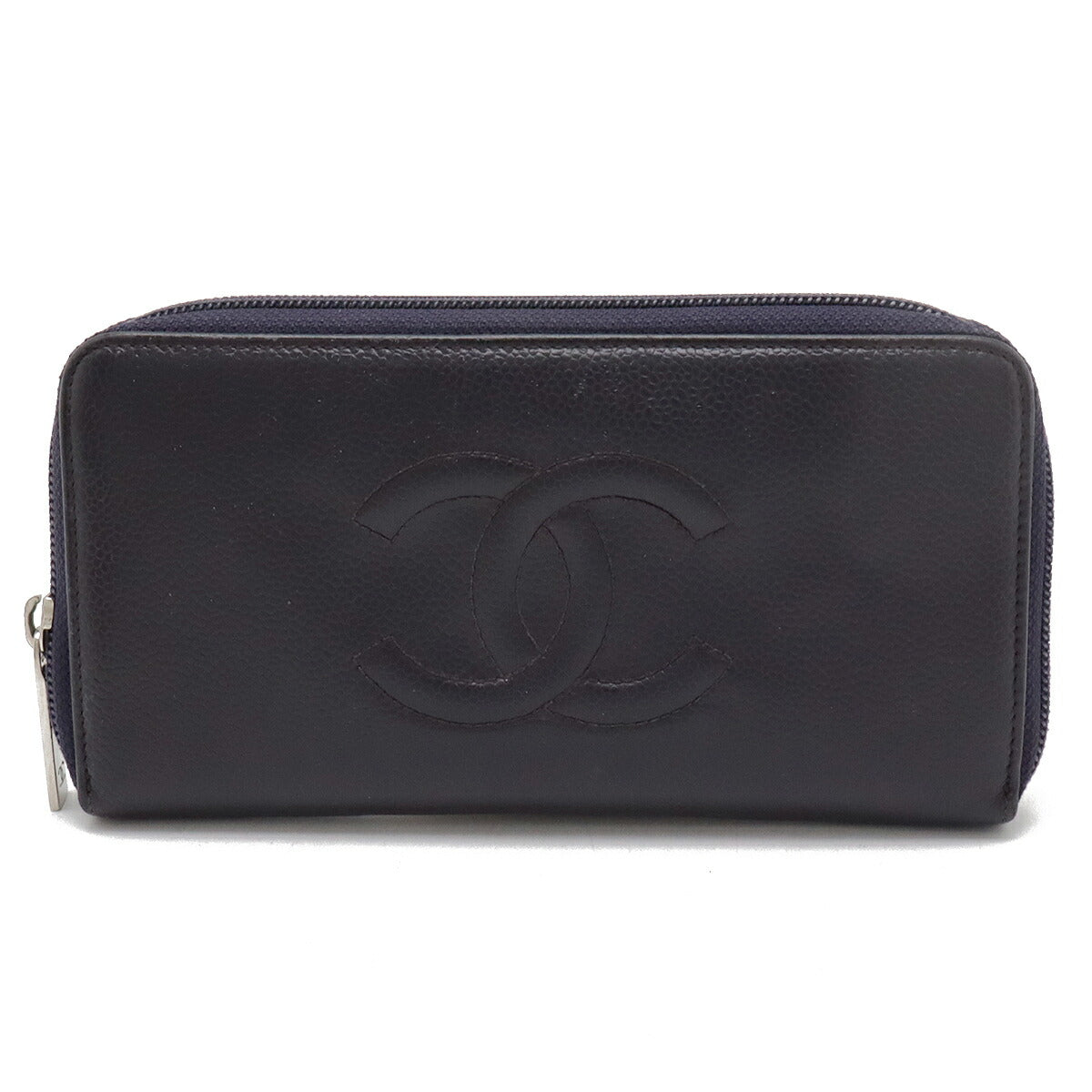 Chanel Caviar Skin Round Zip Wallet Purple