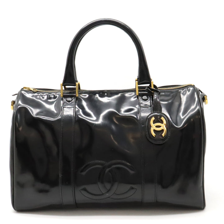 Chanel Coco Mark Patent Leather Handbag Boston Bag