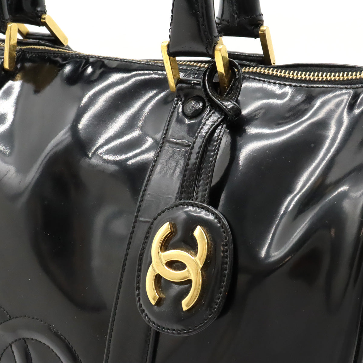 Chanel Patent Leather Coco Mark Boston Handbag