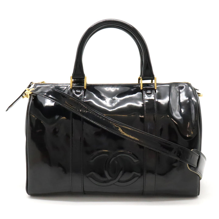 Chanel Coco Mark Patent Leather 2WAY Handbag Boston Bag