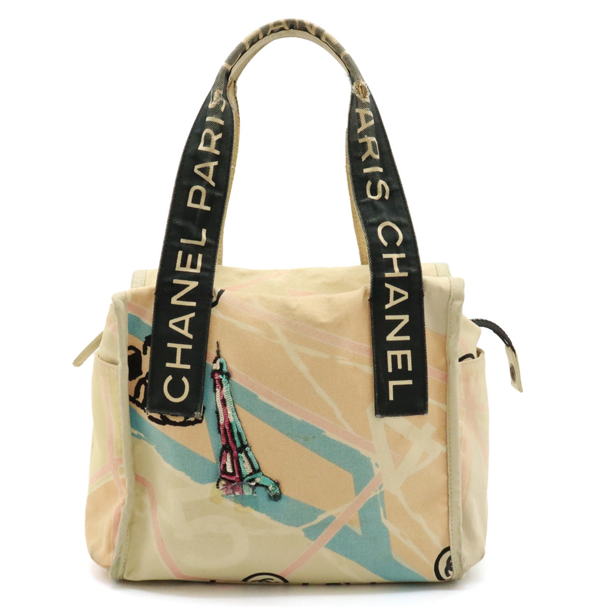 Chanel Canvas/Sequin Cruise Line Paris Map Eiffel Tower Tote Bag A30833 in Good Condition