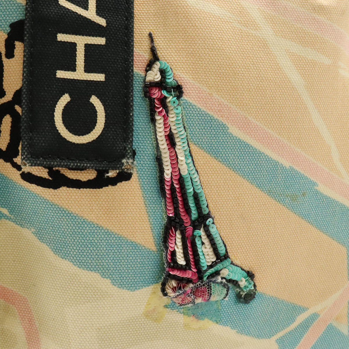 Chanel Canvas/Sequin Cruise Line Paris Map Eiffel Tower Tote Bag A30833 in Good Condition