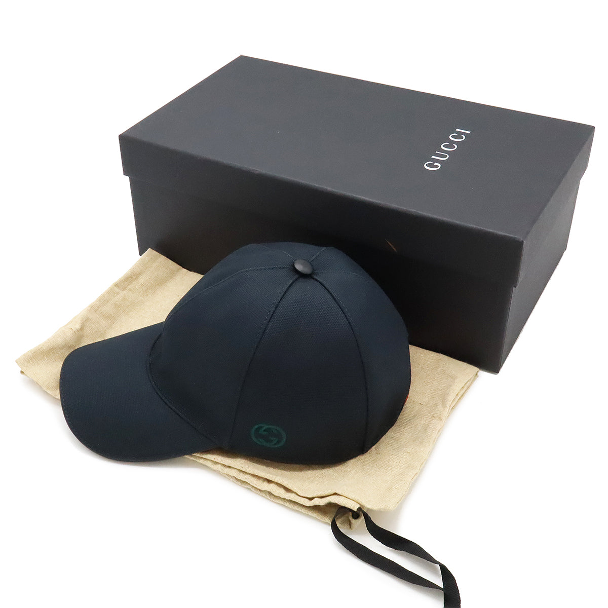 Gucci Interlocking G GG Logo Cotton Baseball Cap Black XL in Pristine Condition