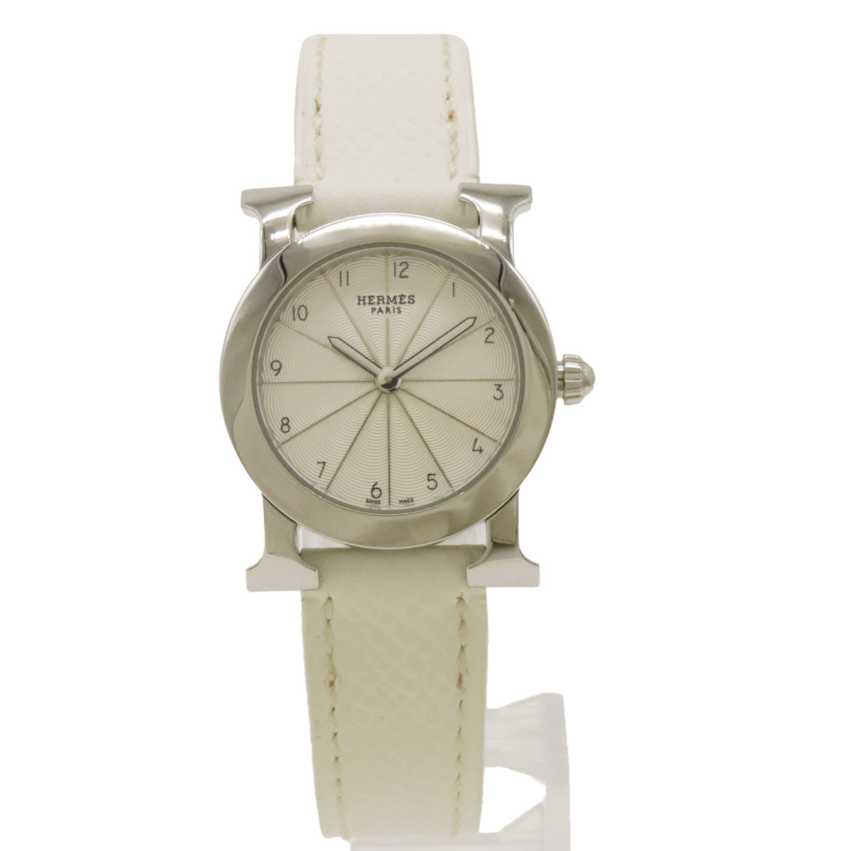 Hermes Rond Silver Dial SS Leather Quartz Watch HR1.210