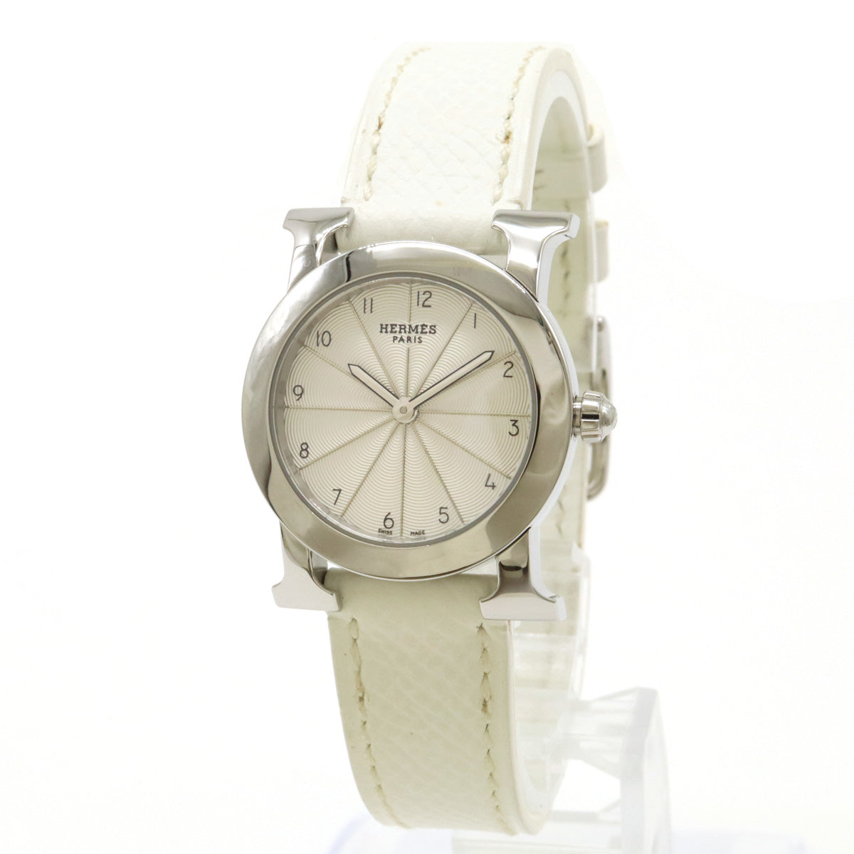 Hermes Rond Silver Dial SS Leather Quartz Watch HR1.210