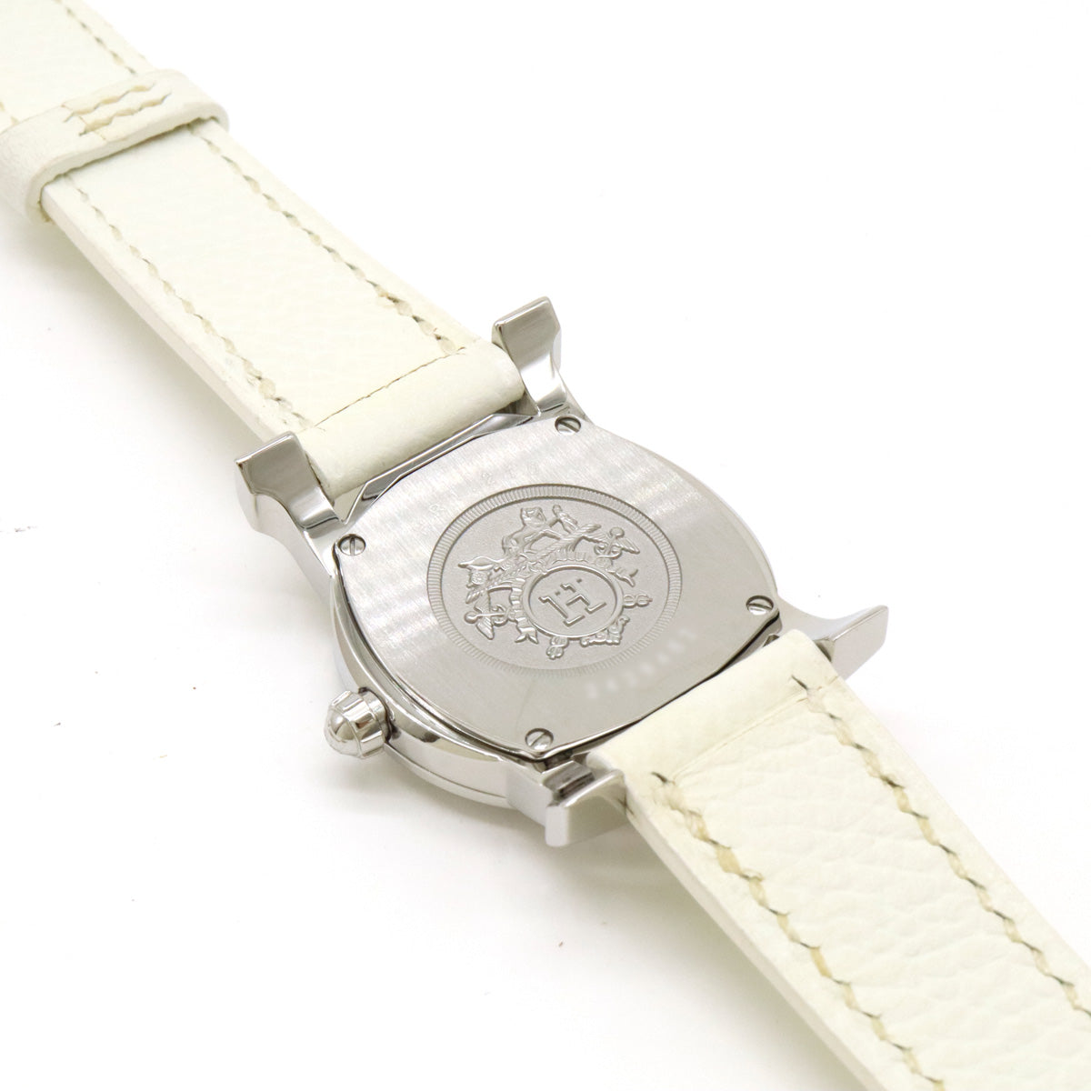 Hermes Rond Silver Dial SS Leather Quartz Watch HR1.210