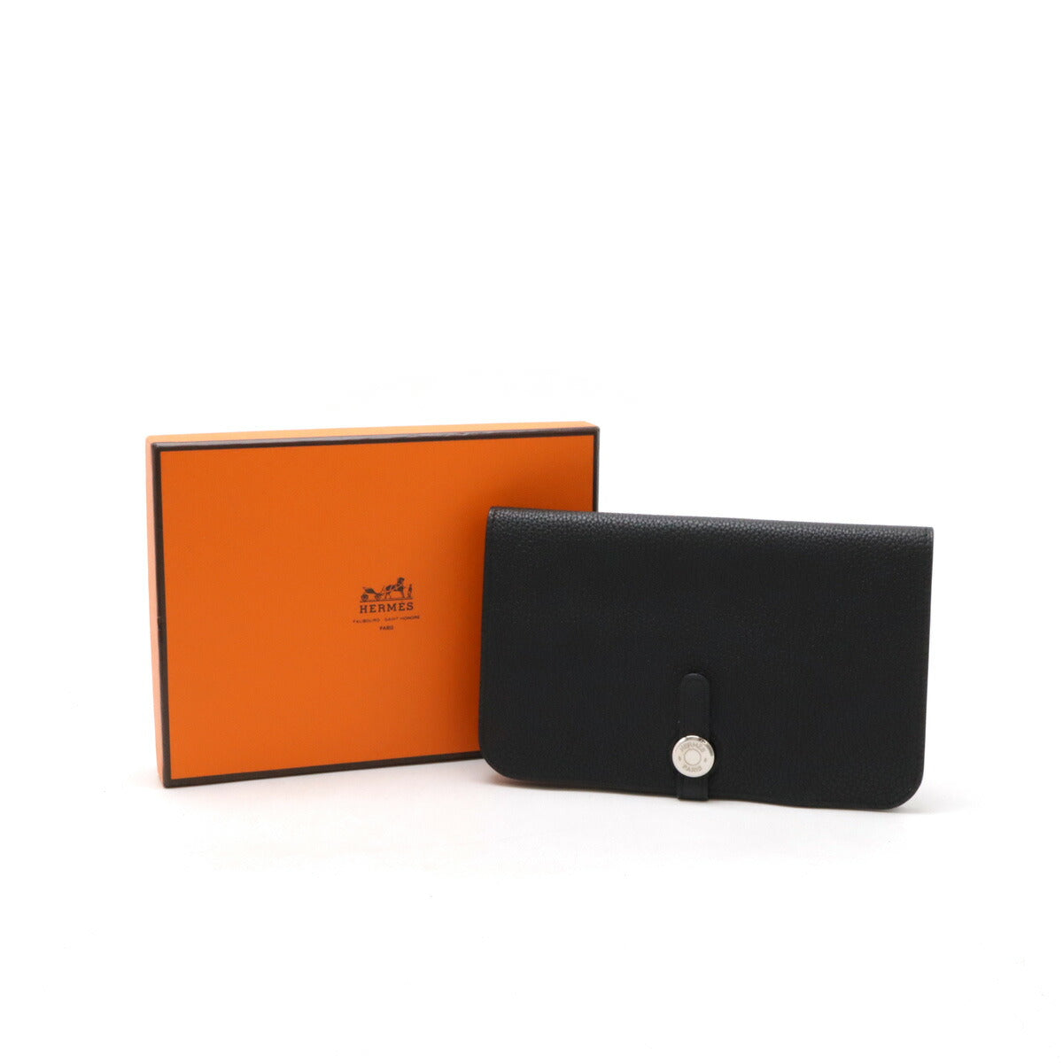 Hermes Dogon Duo GM Leather Bifold Wallet Black