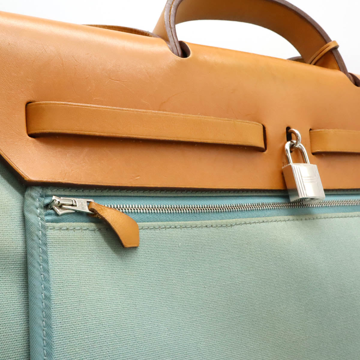 Hermes Aile Bag Zip MM 2WAY Handbag Blue-Green Leather