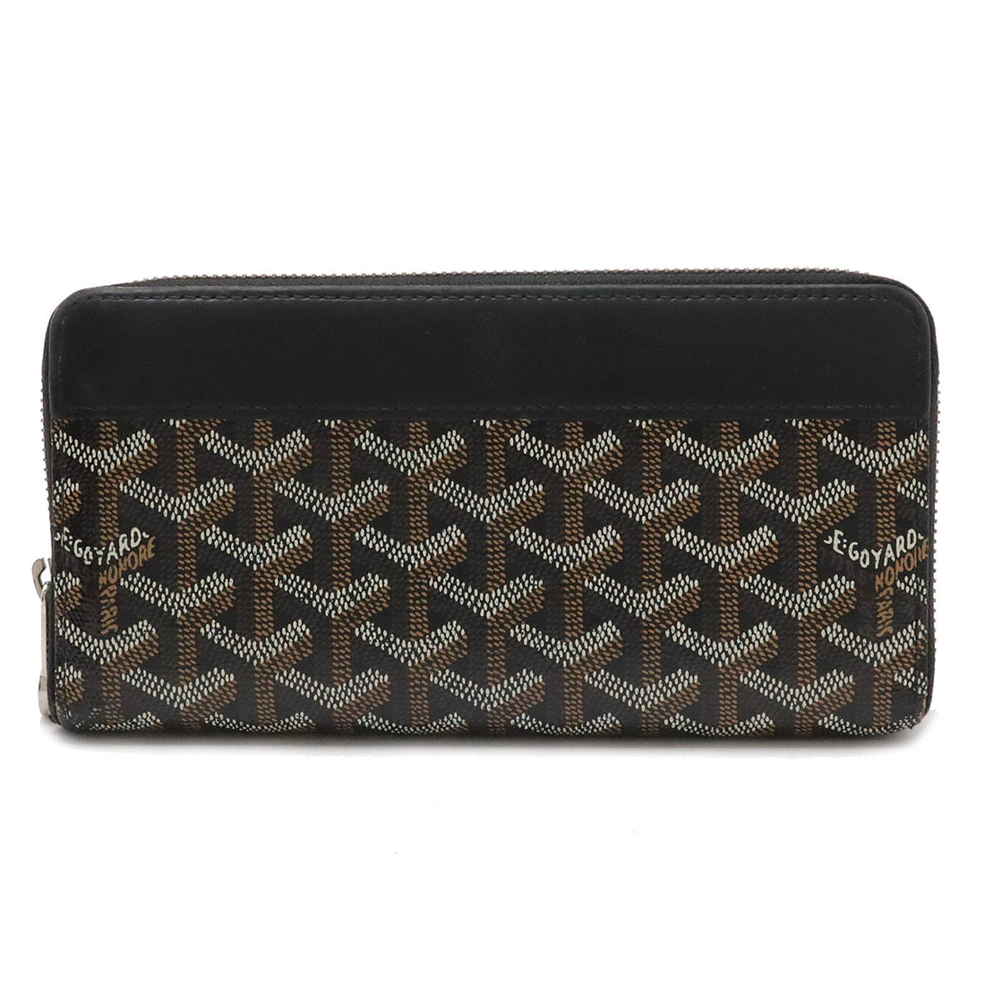 Goyard Matignon Zip GM Long Wallet PVC Leather Black Brown in Good Condition