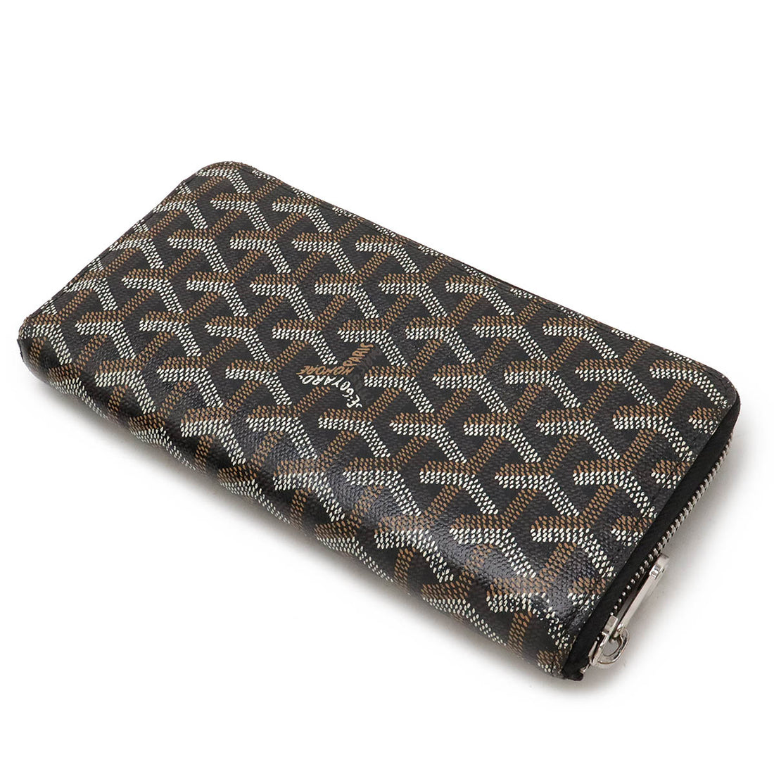 Goyard Matignon Zip GM Long Wallet PVC Leather Black Brown in Good Condition