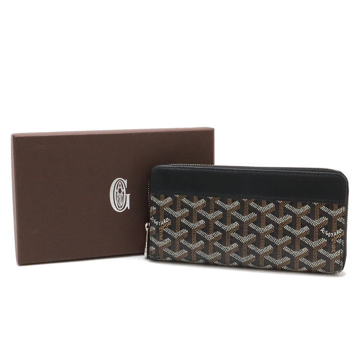 Goyard Matignon Zip GM Long Wallet PVC Leather Black Brown in Good Condition