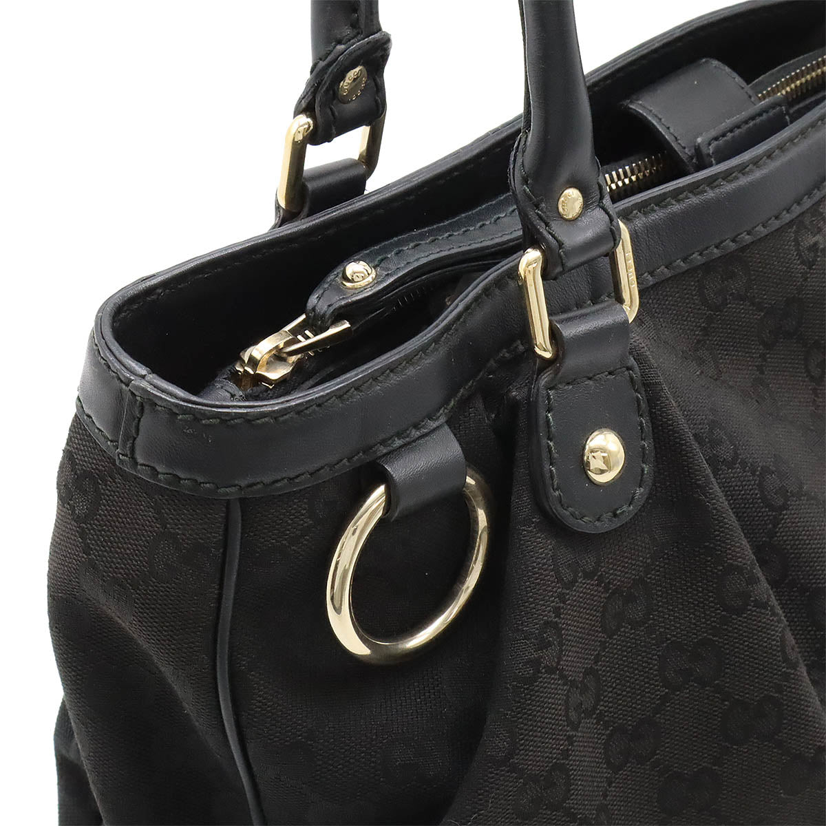 Gucci GG Canvas Sukey Tote Bag Black Leather