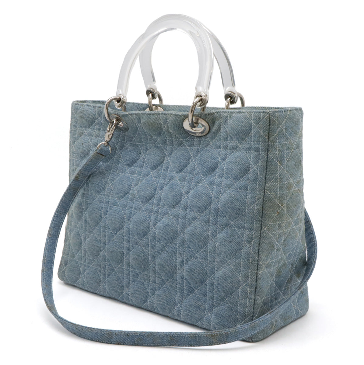 Dior Lady Dior Cannage Denim Handbag 2WAY Light Blue in Good Condition