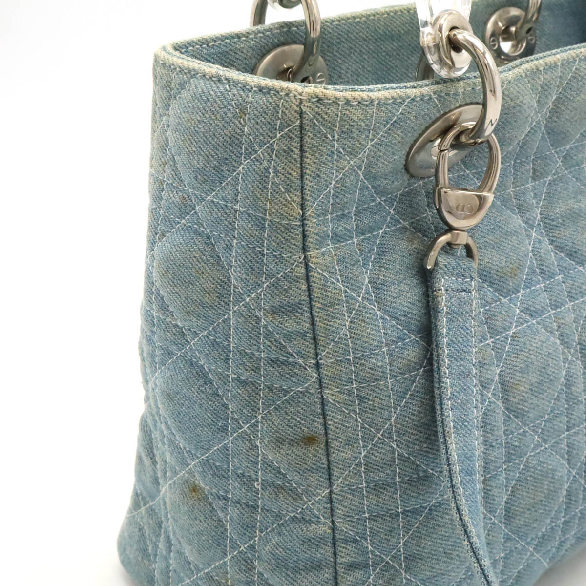 Dior Lady Dior Cannage Denim Handbag 2WAY Light Blue in Good Condition