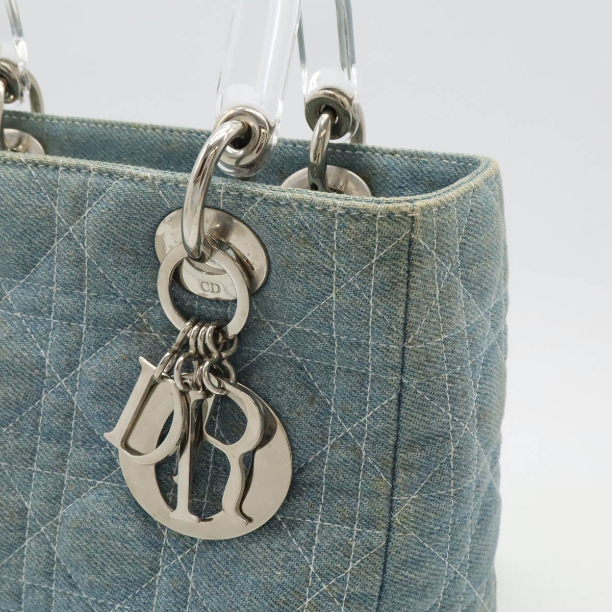 Dior Lady Dior Cannage Denim Handbag 2WAY Light Blue in Good Condition