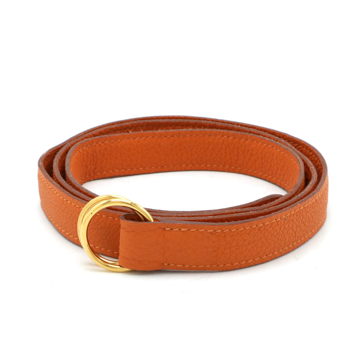 Hermes Leather Double Ring Belt Orange Gold Hardware in Great Condition