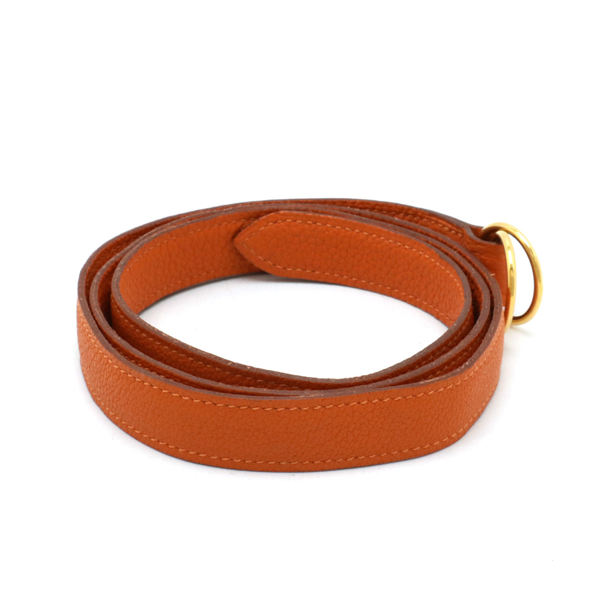 Hermes Leather Double Ring Belt Orange Gold Hardware in Great Condition