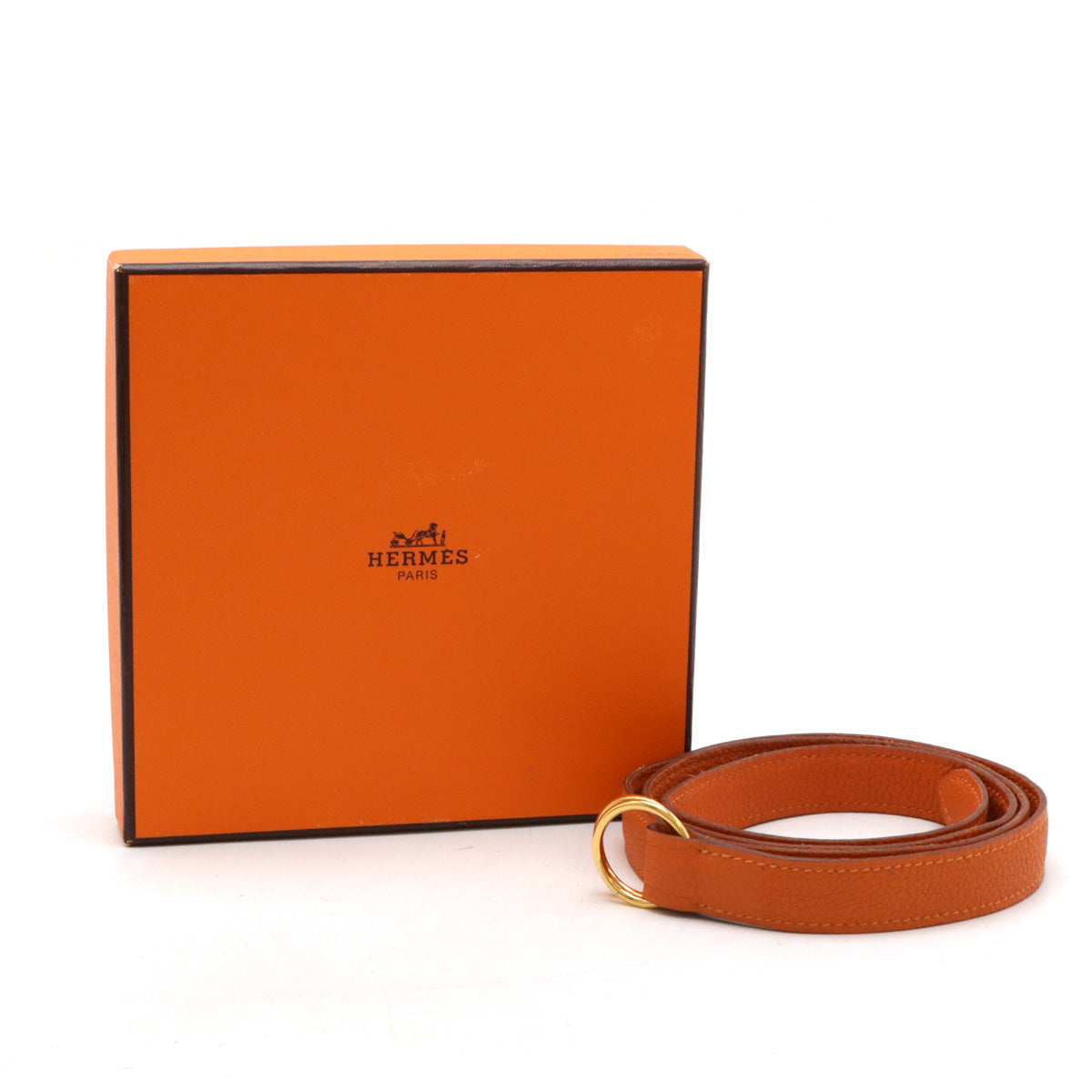 Hermes Leather Double Ring Belt Orange Gold Hardware in Great Condition