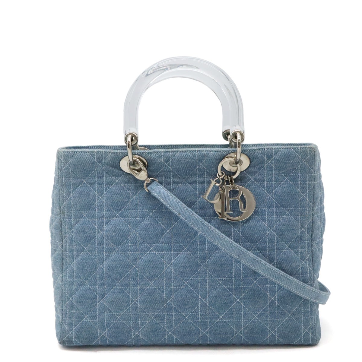 Dior Lady Dior Cannage Denim Handbag 2WAY Light Blue in Very Good Condition