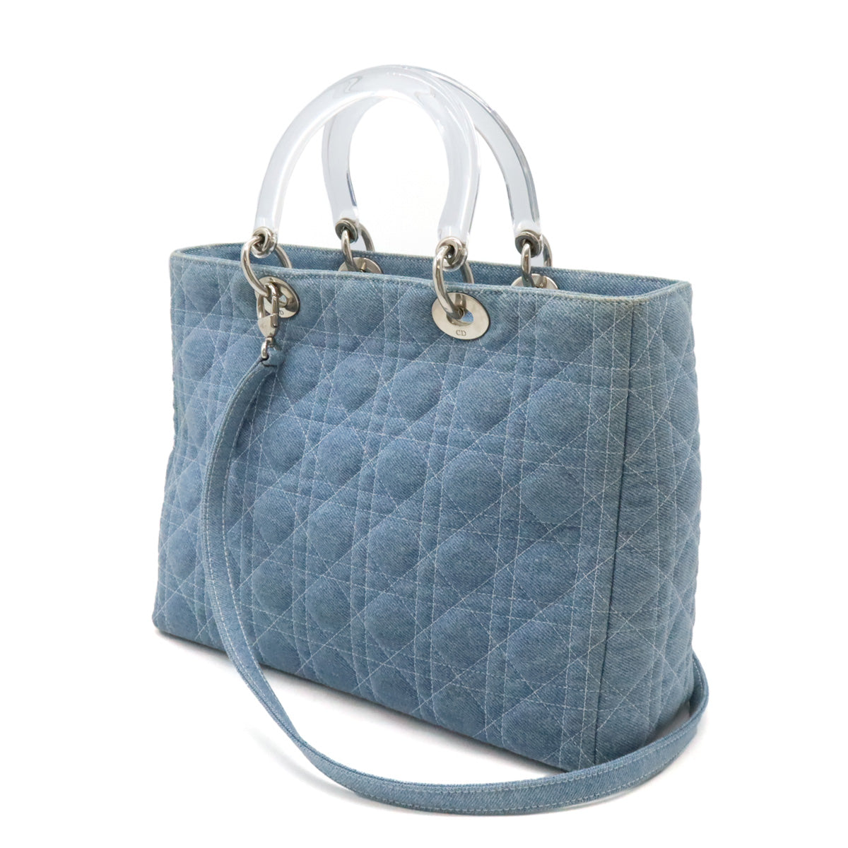 Dior Lady Dior Cannage Denim Handbag 2WAY Light Blue in Very Good Condition