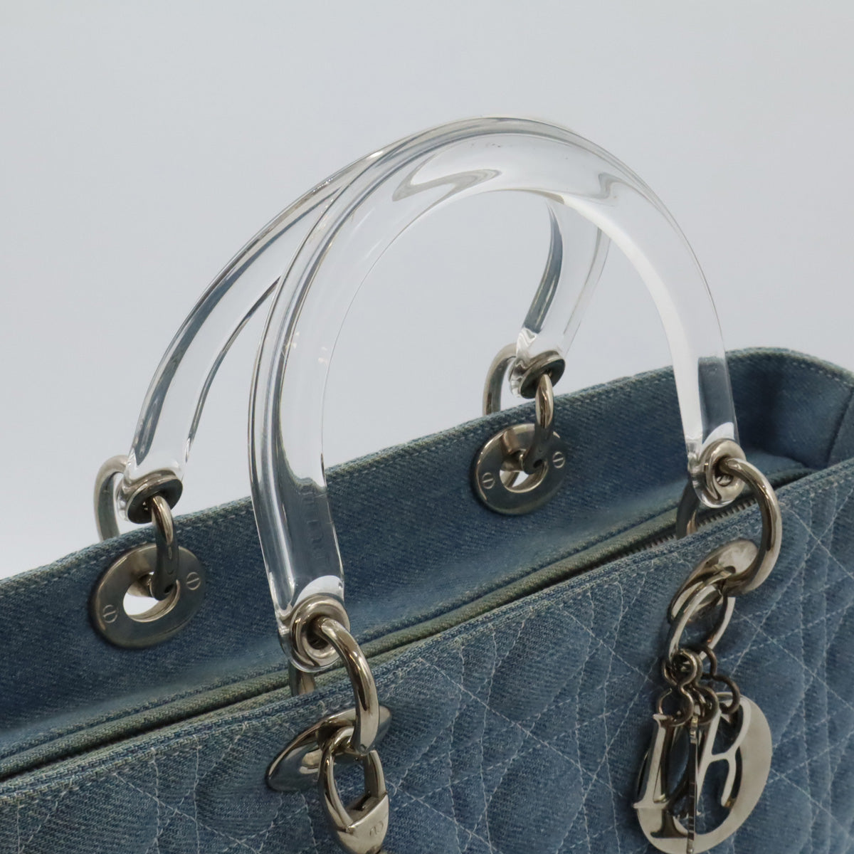 Dior Lady Dior Cannage Denim Handbag 2WAY Light Blue in Very Good Condition