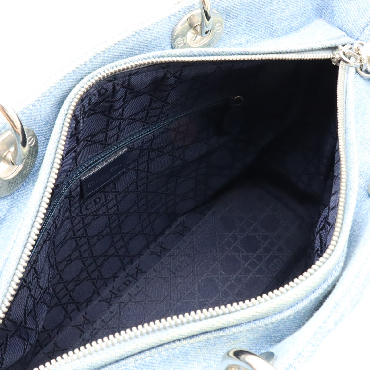 Dior Lady Dior Cannage Denim Handbag 2WAY Light Blue in Very Good Condition