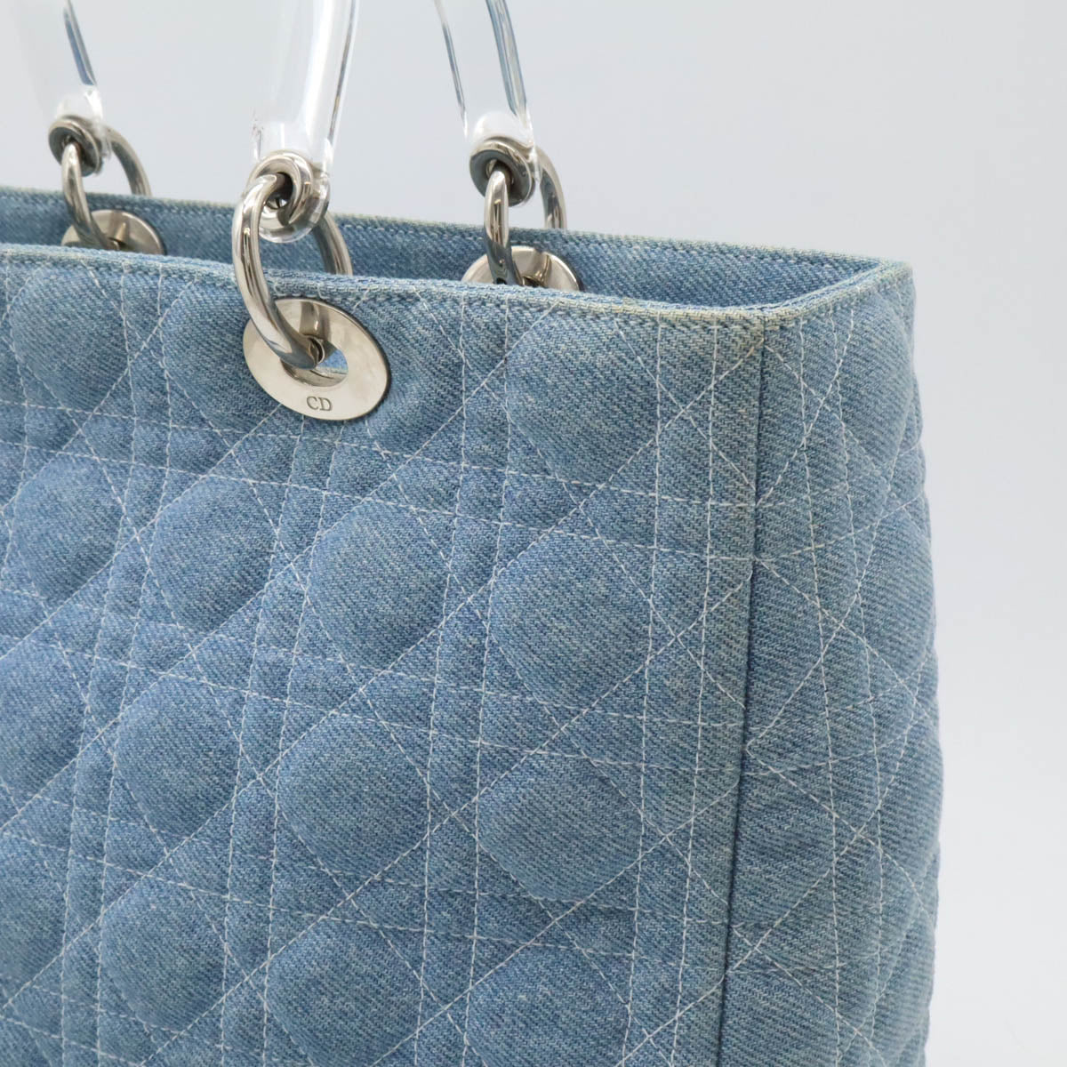 Dior Lady Dior Cannage Denim Handbag 2WAY Light Blue in Very Good Condition