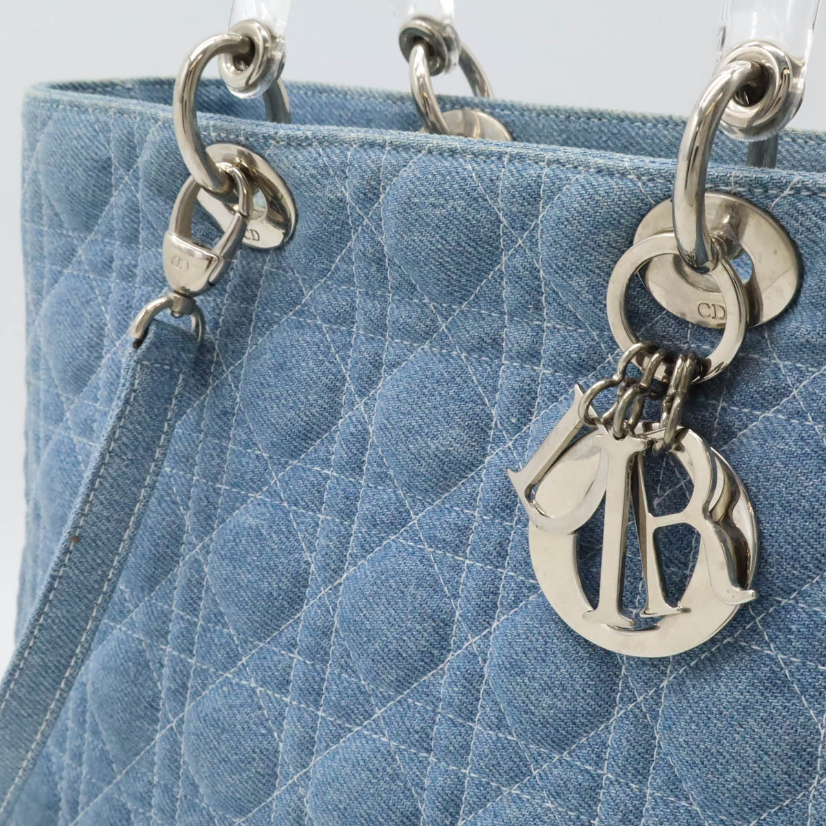 Dior Lady Dior Cannage Denim Handbag 2WAY Light Blue in Very Good Condition