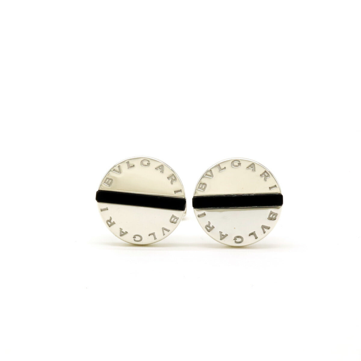 Bvlgari Onyx Round Cufflinks Silver