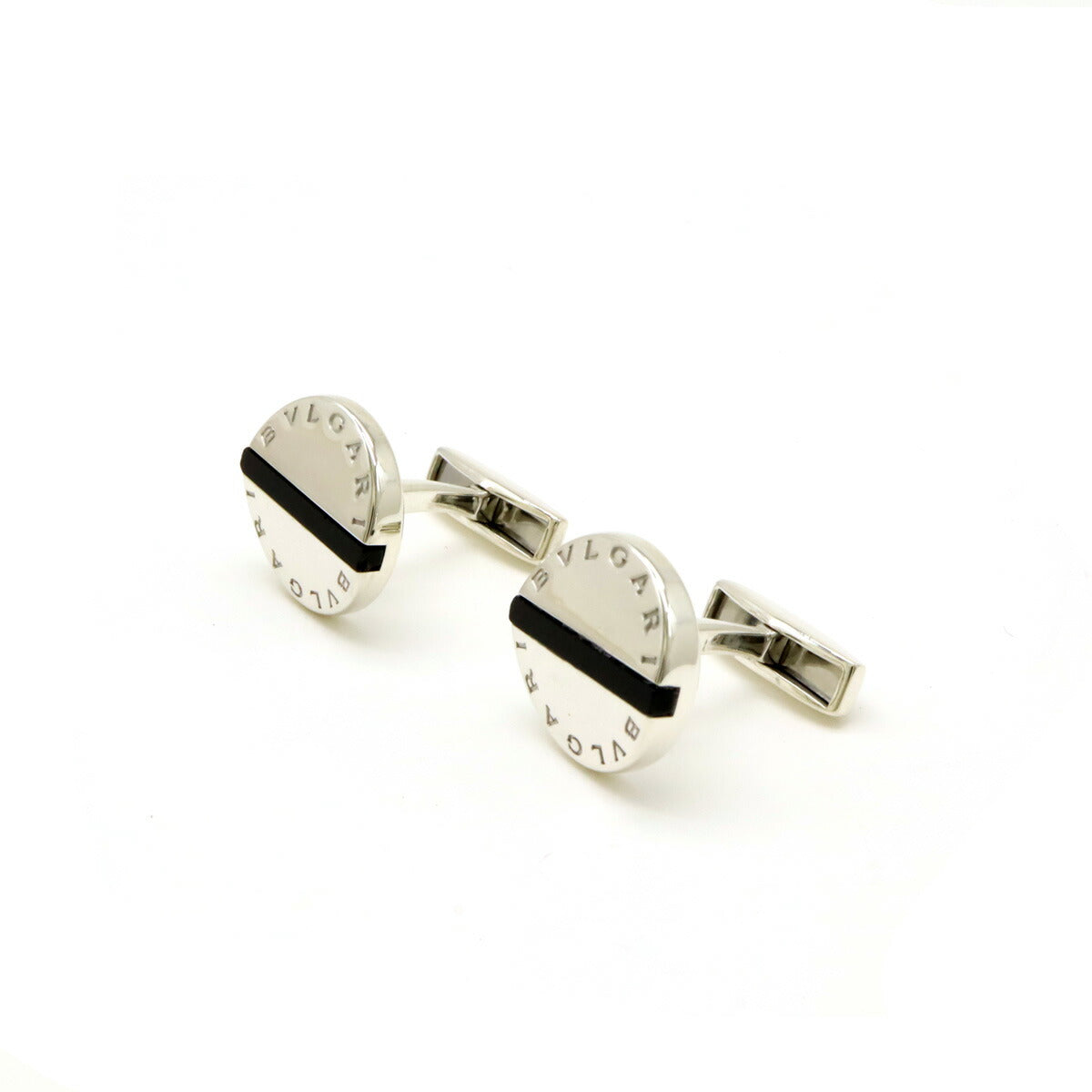 Bvlgari Onyx Round Cufflinks Silver