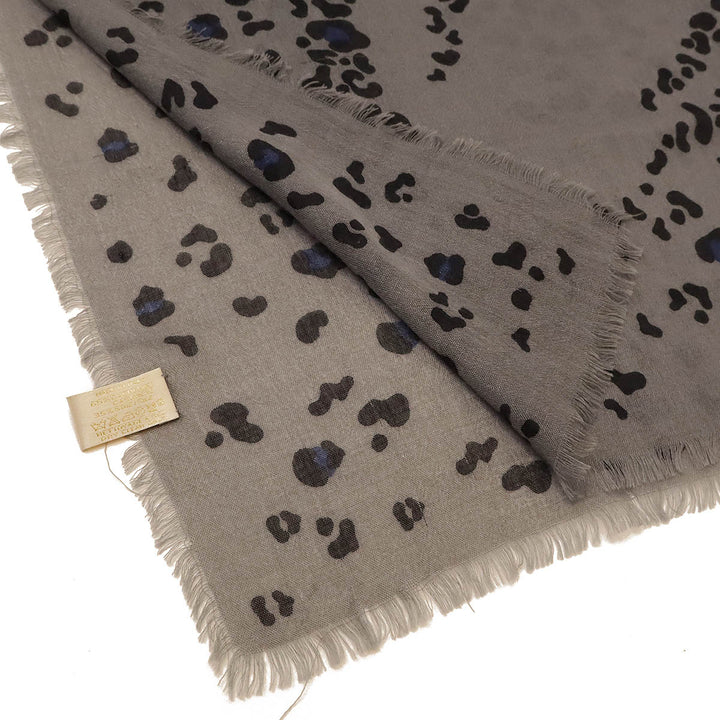 Cartier Cashmere/Silk Scarf Stole Leopard Gray Black Blue in Very Good Condition