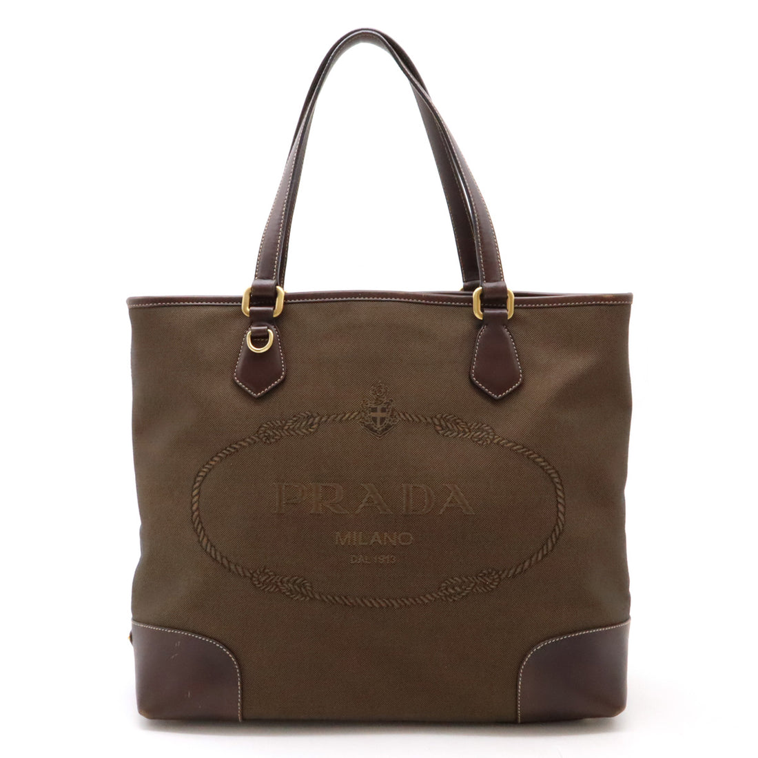 Prada Canvas/Leather Logo Jacquard Tote Bag BR3413