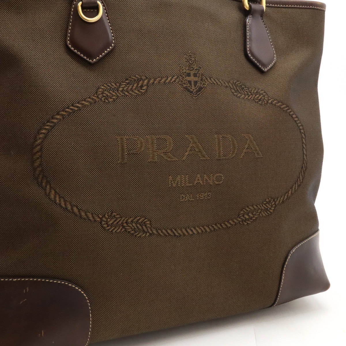 Prada Canvas/Leather Logo Jacquard Tote Bag BR3413