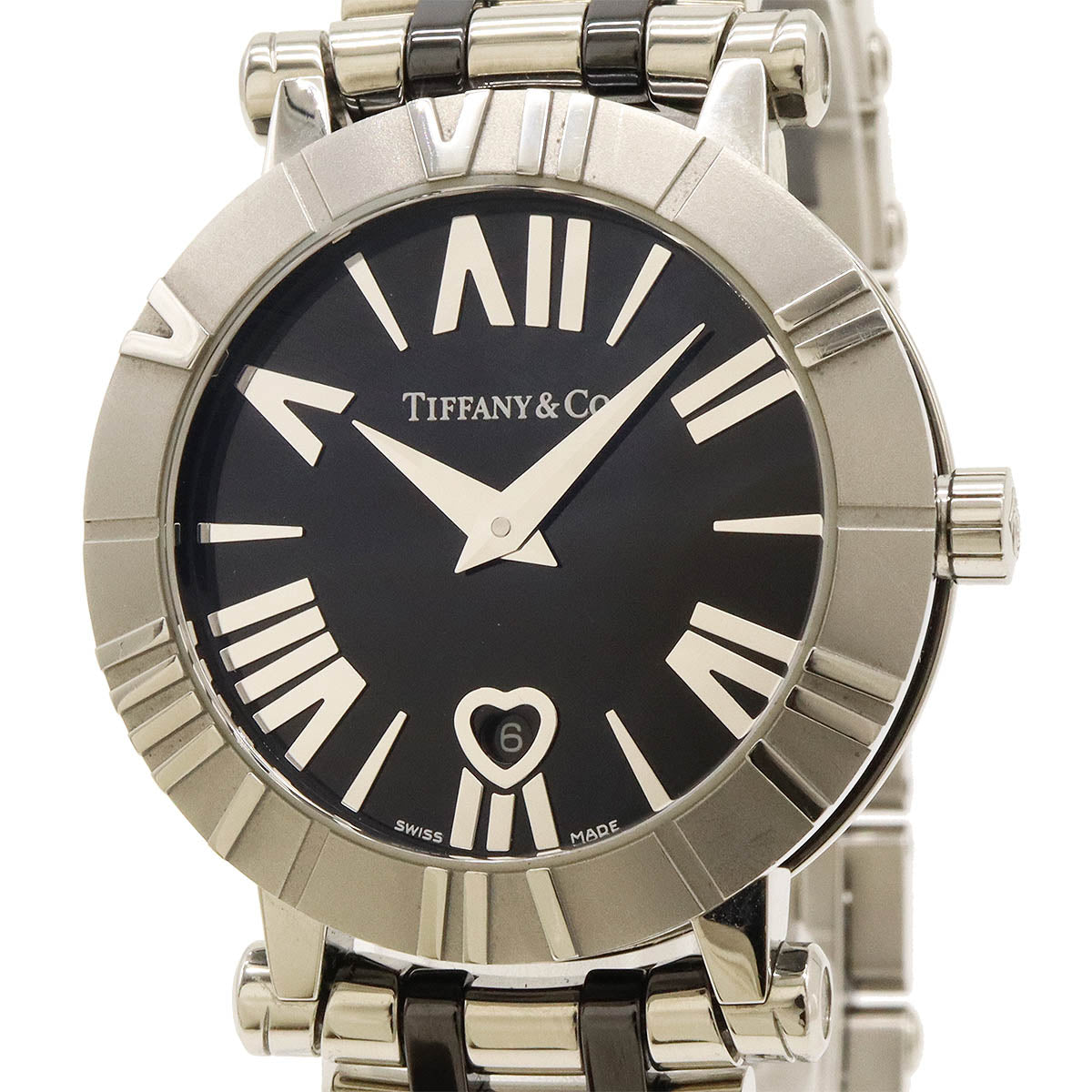 Tiffany & Co Atlas Date Black Dial SS Ceramic Quartz Watch