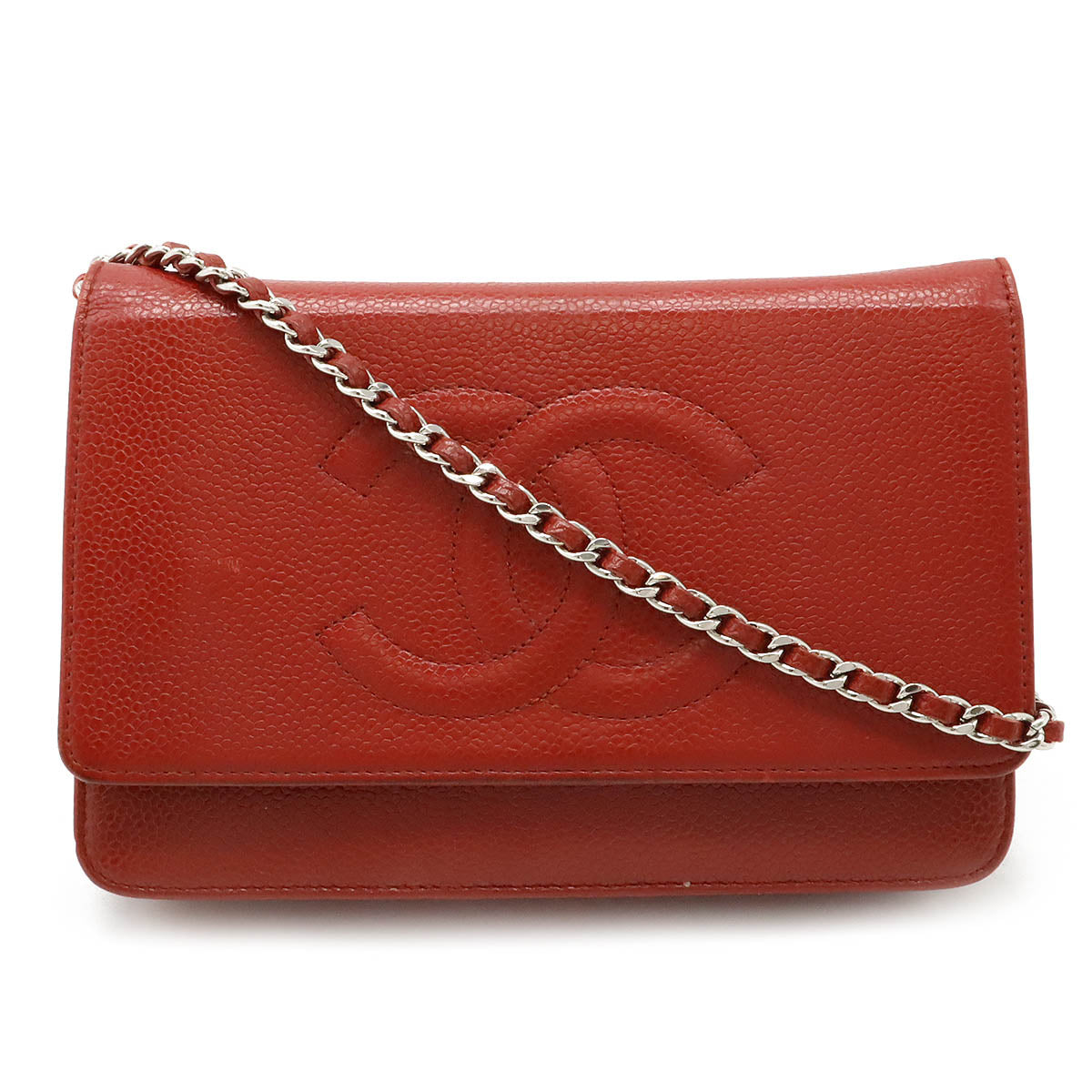 Chanel Caviar Chain Wallet Leather Red A48654