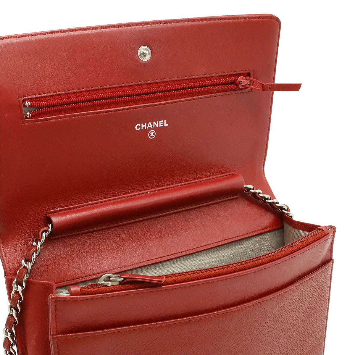 Chanel Caviar Chain Wallet Leather Red A48654