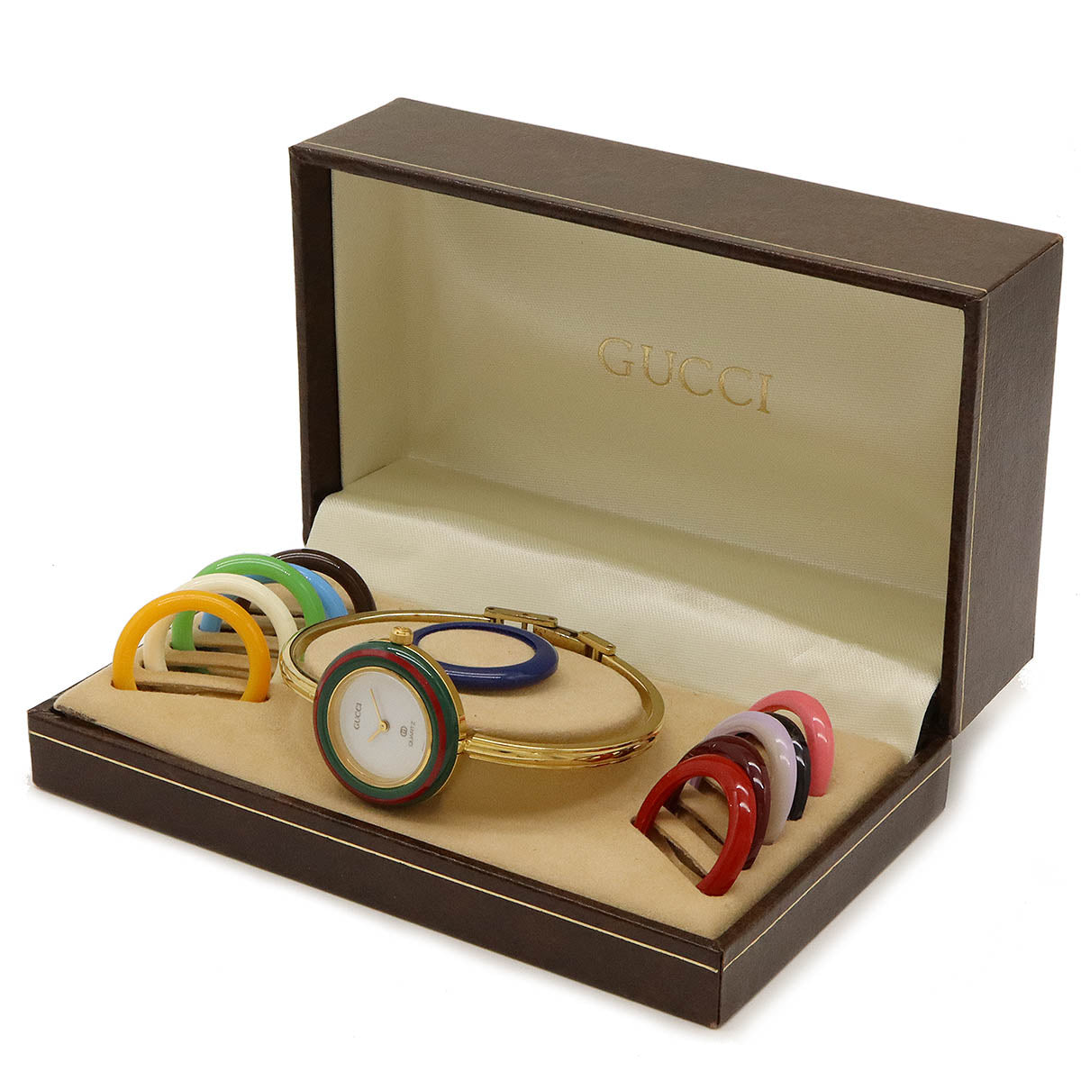 Gucci Gold Plated Quartz Change Bezel Watch in Very Good Condition