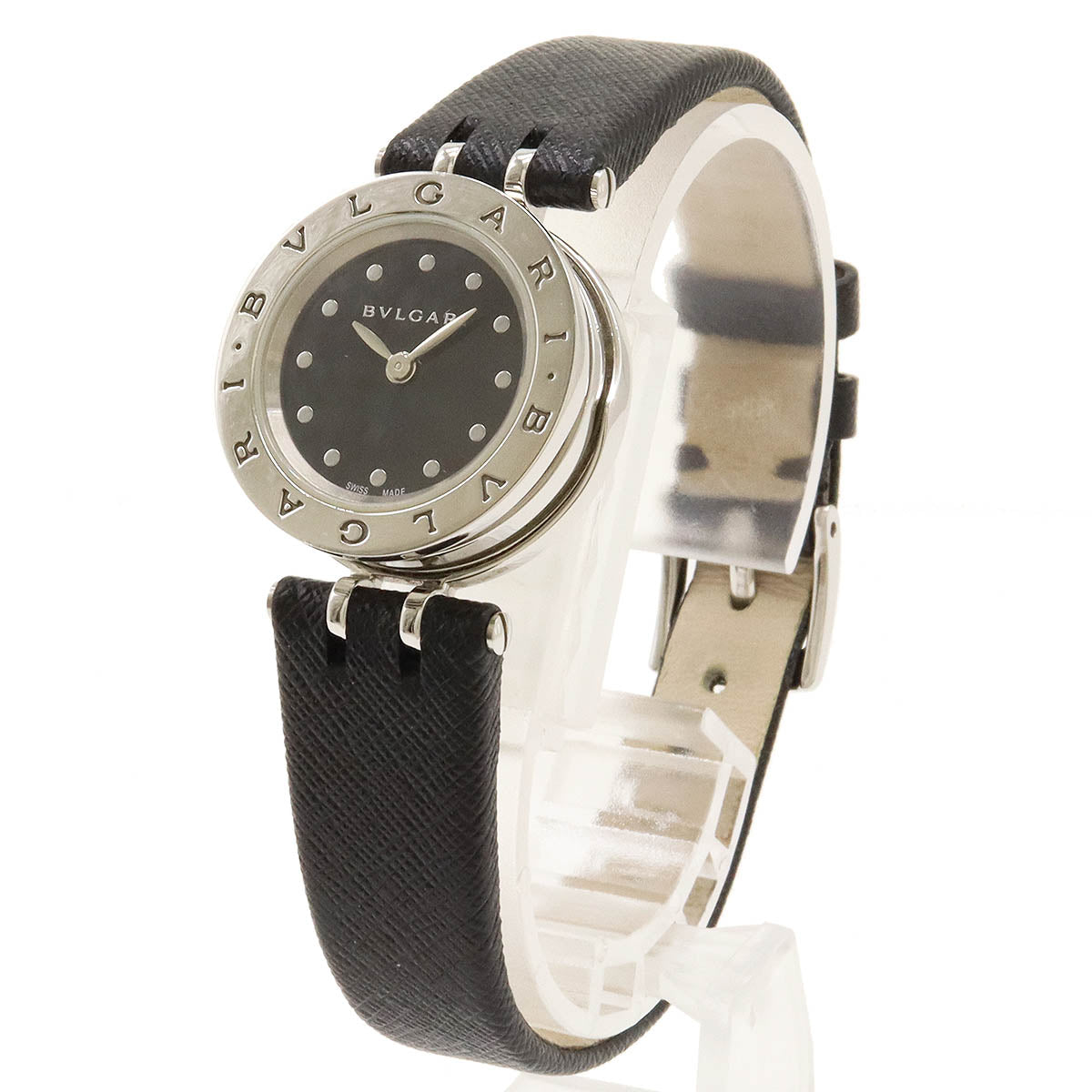 Bvlgari B-zero1 Quartz Watch Black Dial SS/Leather BZ23S in Very Good Condition