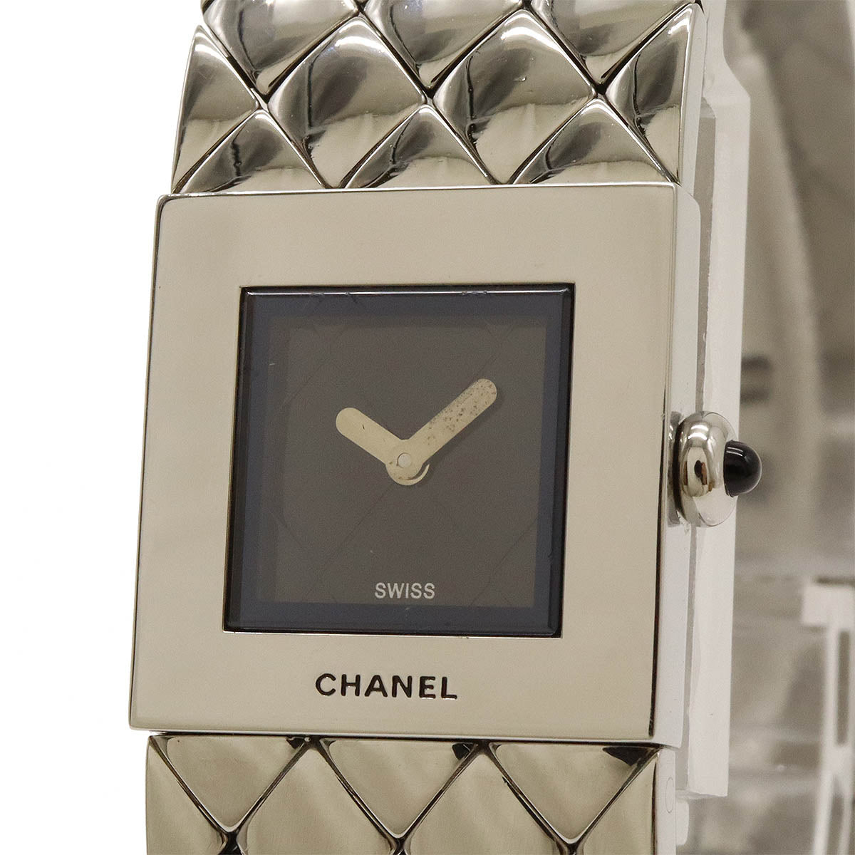 Chanel Matelasse Black Dial SS Quartz Watch H0009