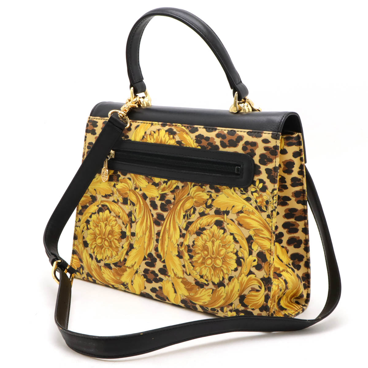 Versace Gianni Sunburst Barocco Leopard 2WAY Handbag PVC Leather