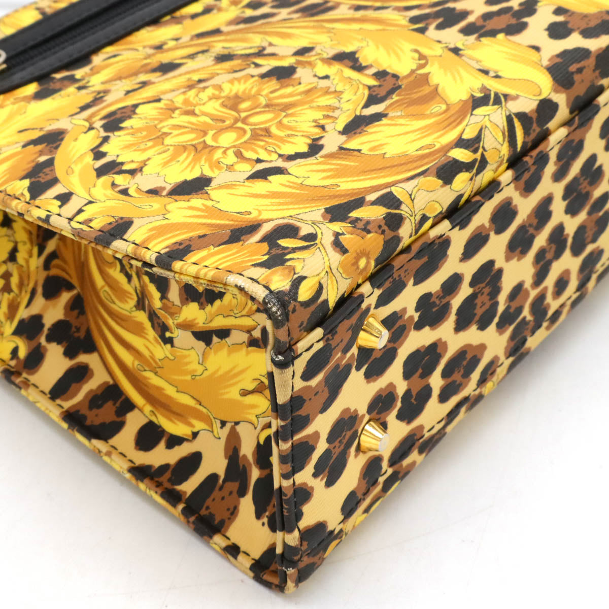 Versace Gianni Sunburst Barocco Leopard 2WAY Handbag PVC Leather